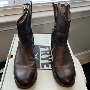 Frye Dark Brown Leather Ankle Booties
